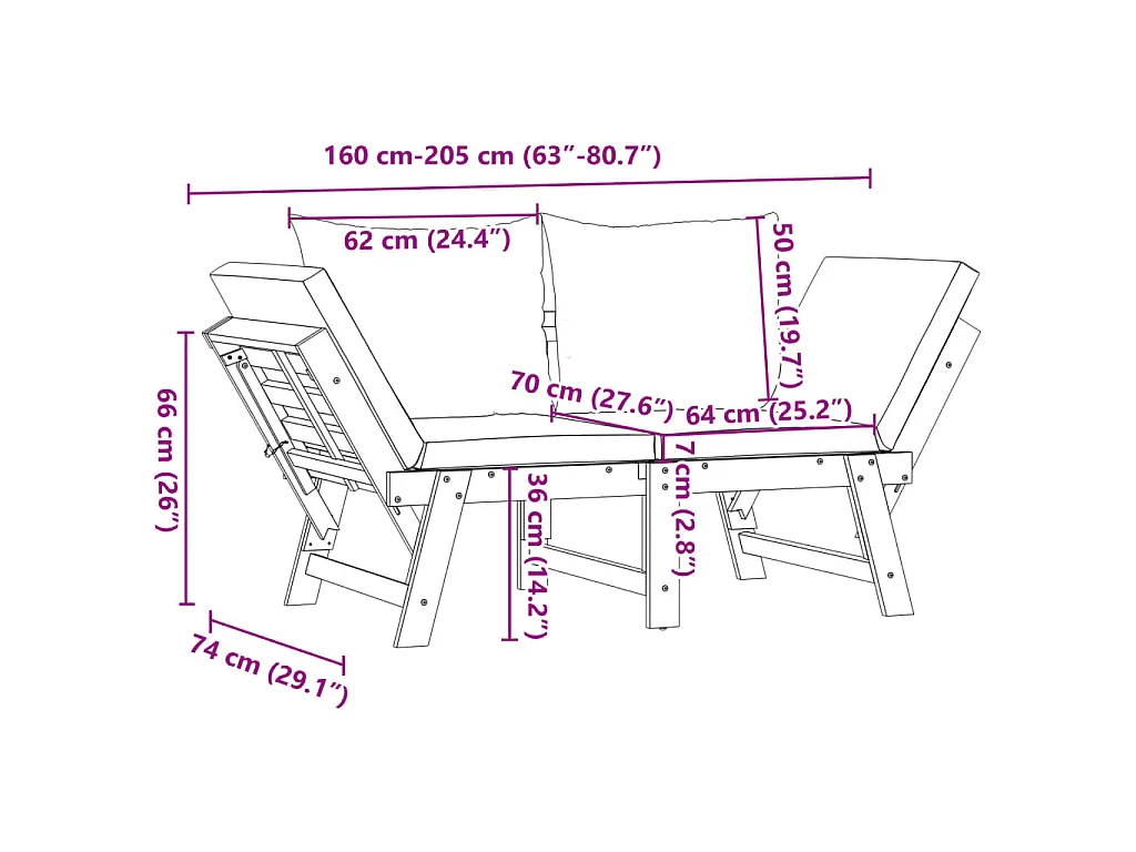 Gartenbank mit Kissen 2-in-1 Massivholz Akazie