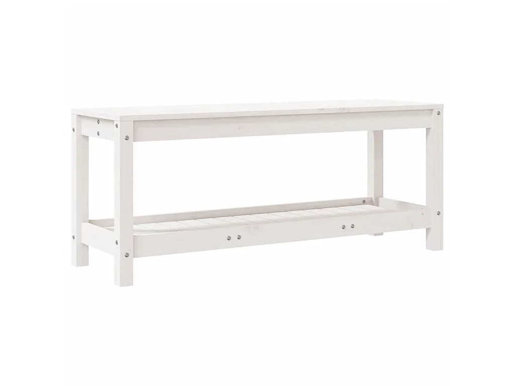 Biały ławka ogrodowa 108x35x45 cm z litego drewna sosnowego z półką na przechowywanie