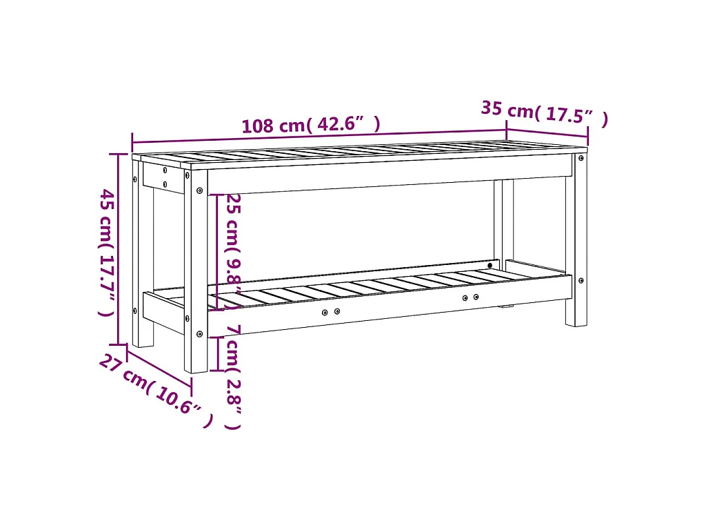 Biały ławka ogrodowa 108x35x45 cm z litego drewna sosnowego z półką na przechowywanie