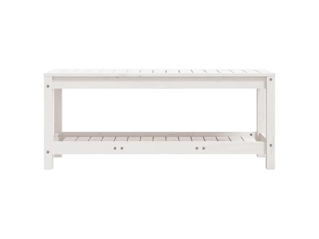 Biały ławka ogrodowa 108x35x45 cm z litego drewna sosnowego z półką na przechowywanie