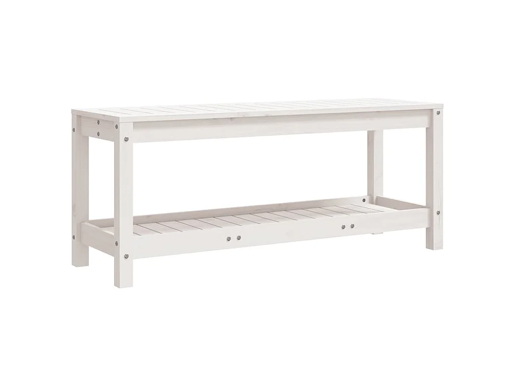 Biały ławka ogrodowa 108x35x45 cm z litego drewna sosnowego z półką na przechowywanie
