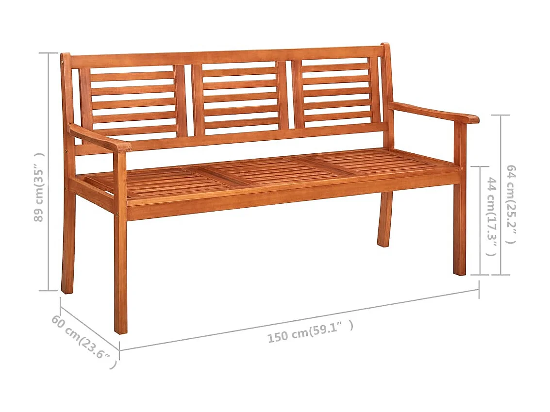 3-Sitzer-Gartenbank mit Auflage 150 cm Massivholz Eukalyptus