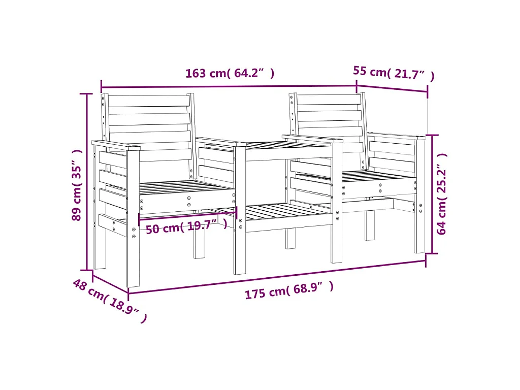 Banc de jardin avec table 2 places bois de pin massif