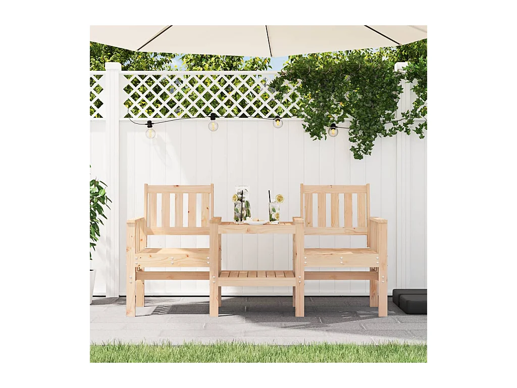 Panca da Giardino con Tavolino 2 Posti Legno Massello di Pino