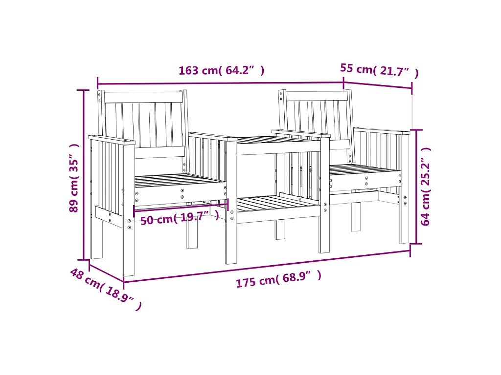 Tuinbank met tafel 2-zits massief grenenhout