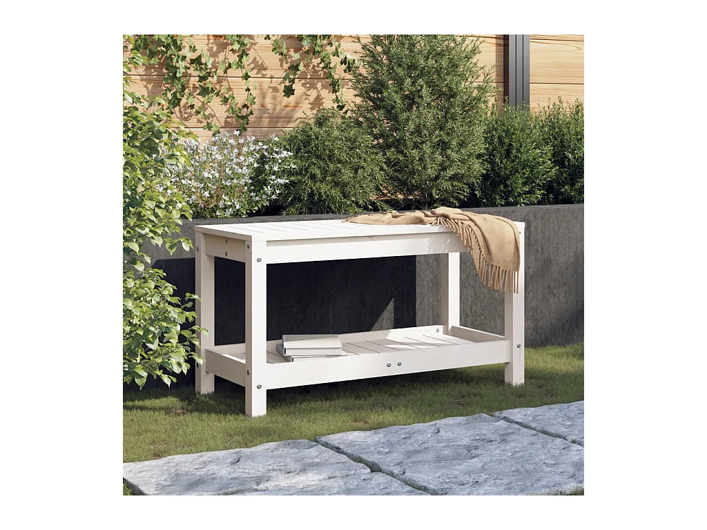Panca da Giardino Bianca 82,5x35x45 cm Legno Massello di Pino
