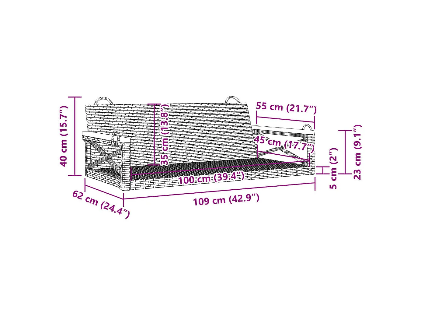 Banco columpio de ratán sintético gris 109x62x40 cm