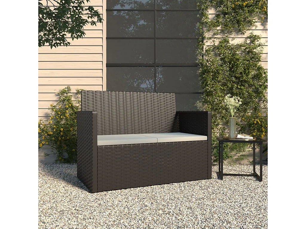 Banc de jardin avec coussins Noir 105 cm Résine tressée