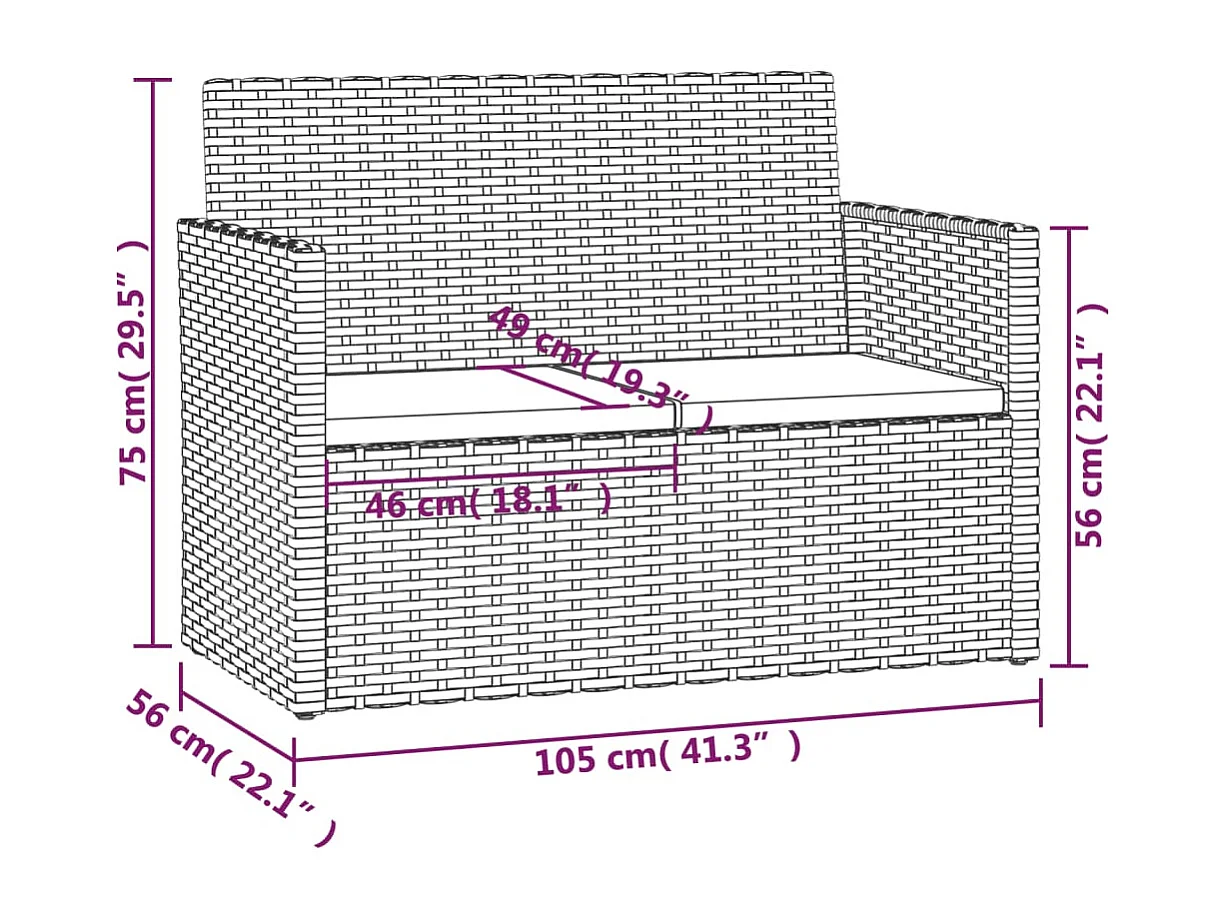 Banc de jardin avec coussins Noir 105 cm Résine tressée