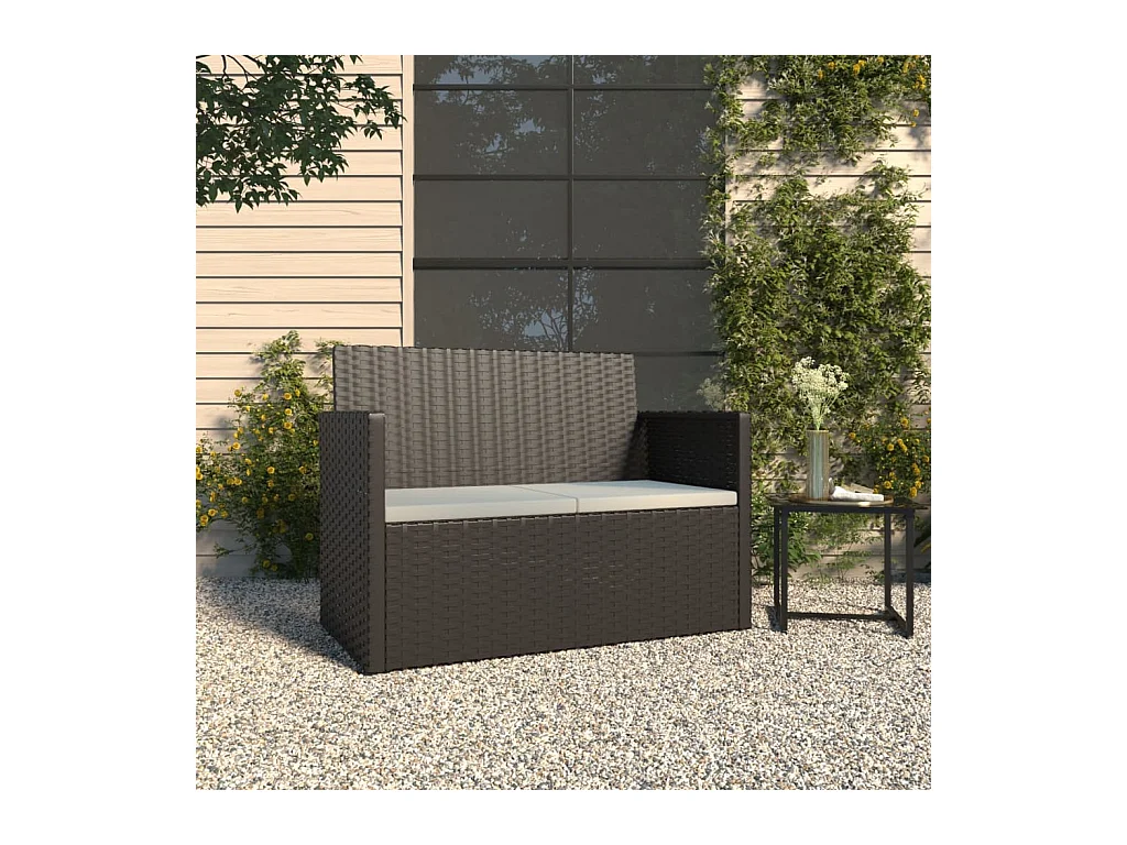 Tuinbank met kussens 105 cm poly rattan zwart
