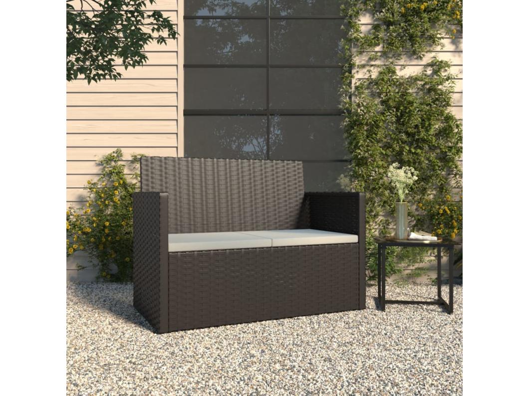 Banco de jardim com almofadões 105 cm vime PE preto