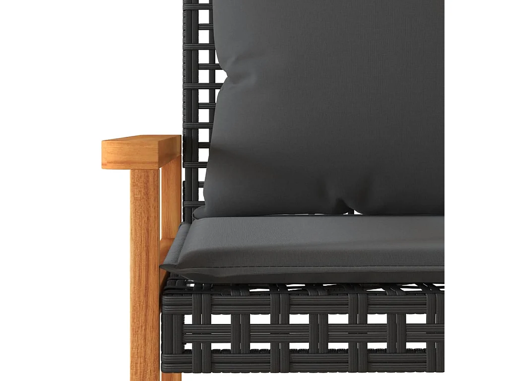 Gartenbank mit Kissen Schwarz Poly Rattan Akazienholz