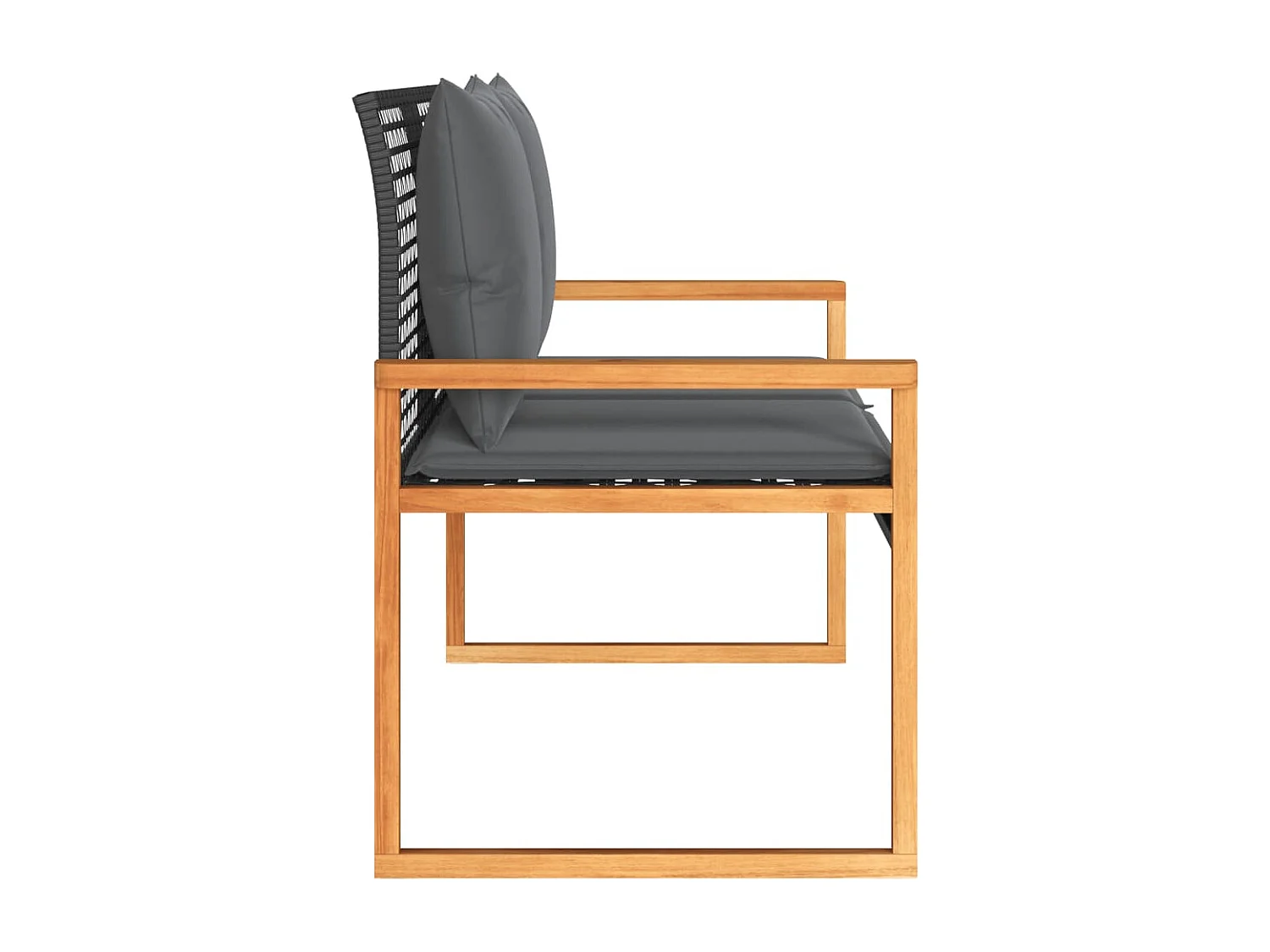 Gartenbank mit Kissen Schwarz Poly Rattan Akazienholz