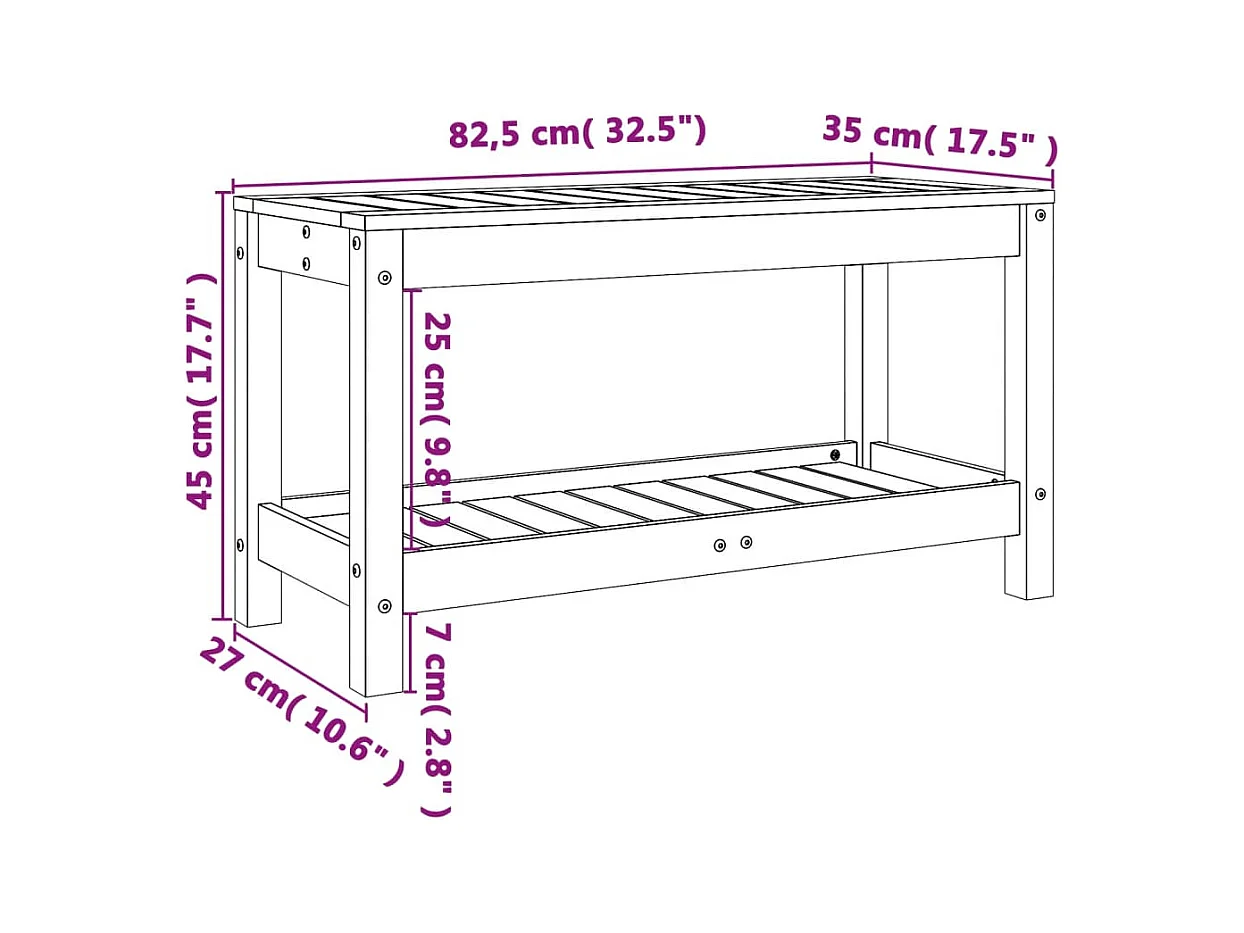 Banc de jardin noir 82,5x35x45 cm bois massif de pin