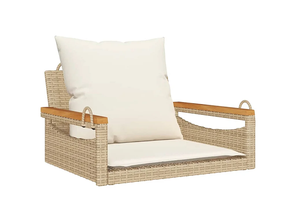 Schommelbank met kussens 63x62x40 cm poly rattan beige
