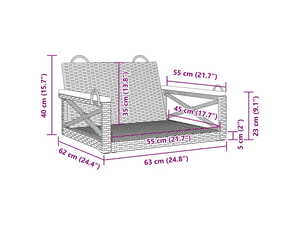 Balancelle noir 63x62x40 cm résine tressée