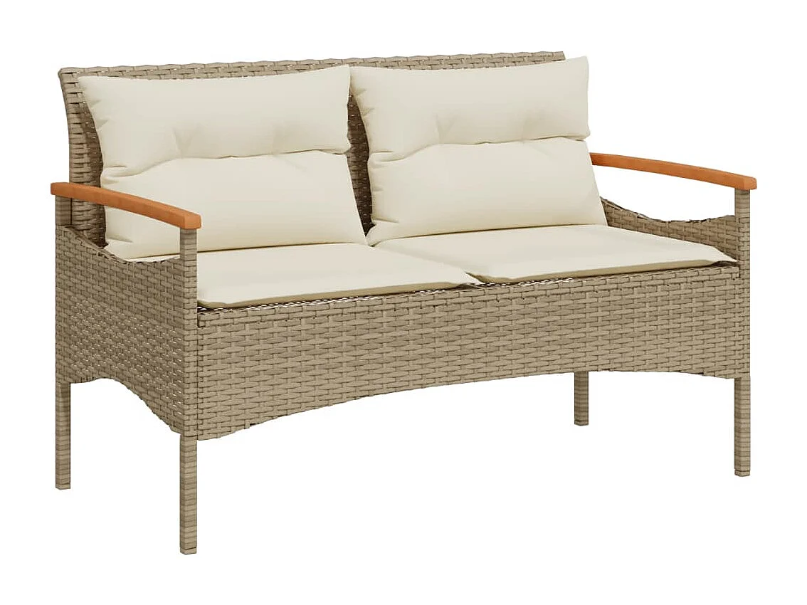 Tuinbank met kussens 116x62,5x74 cm poly rattan beige