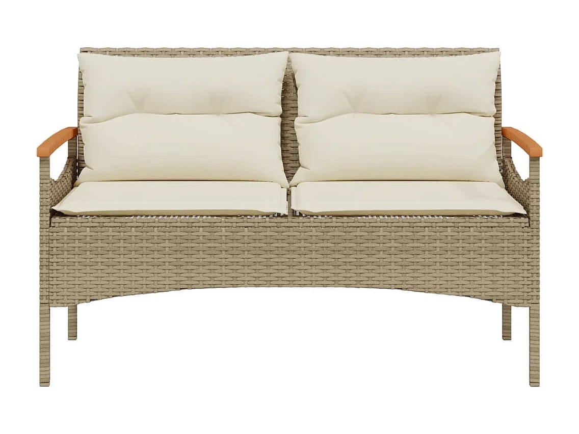 Tuinbank met kussens 116x62,5x74 cm poly rattan beige