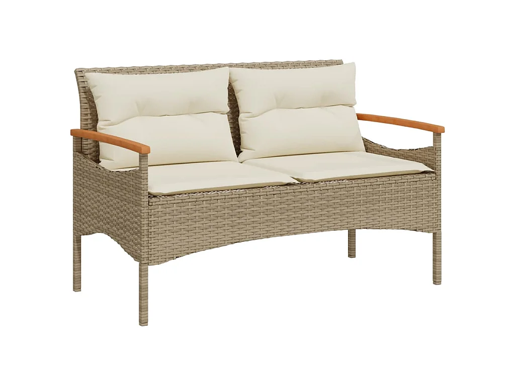 Panchina da Giardino con Cuscini 116x62,5x74cm Beige Polyrattan