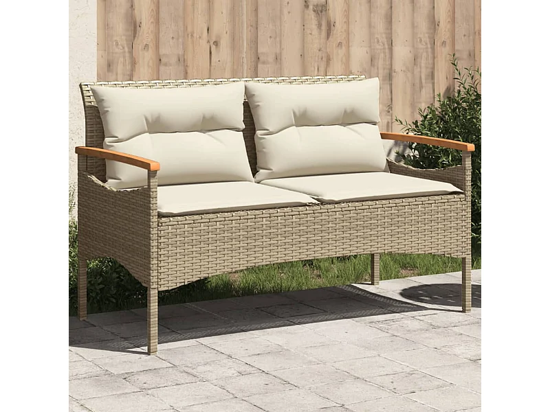 Tuinbank met kussens 116x62,5x74 cm poly rattan beige