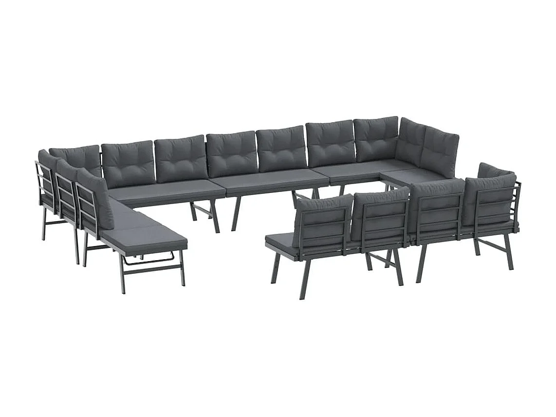 Bancos de jardín cojines 8 pzas acero recubrimiento polvo negro