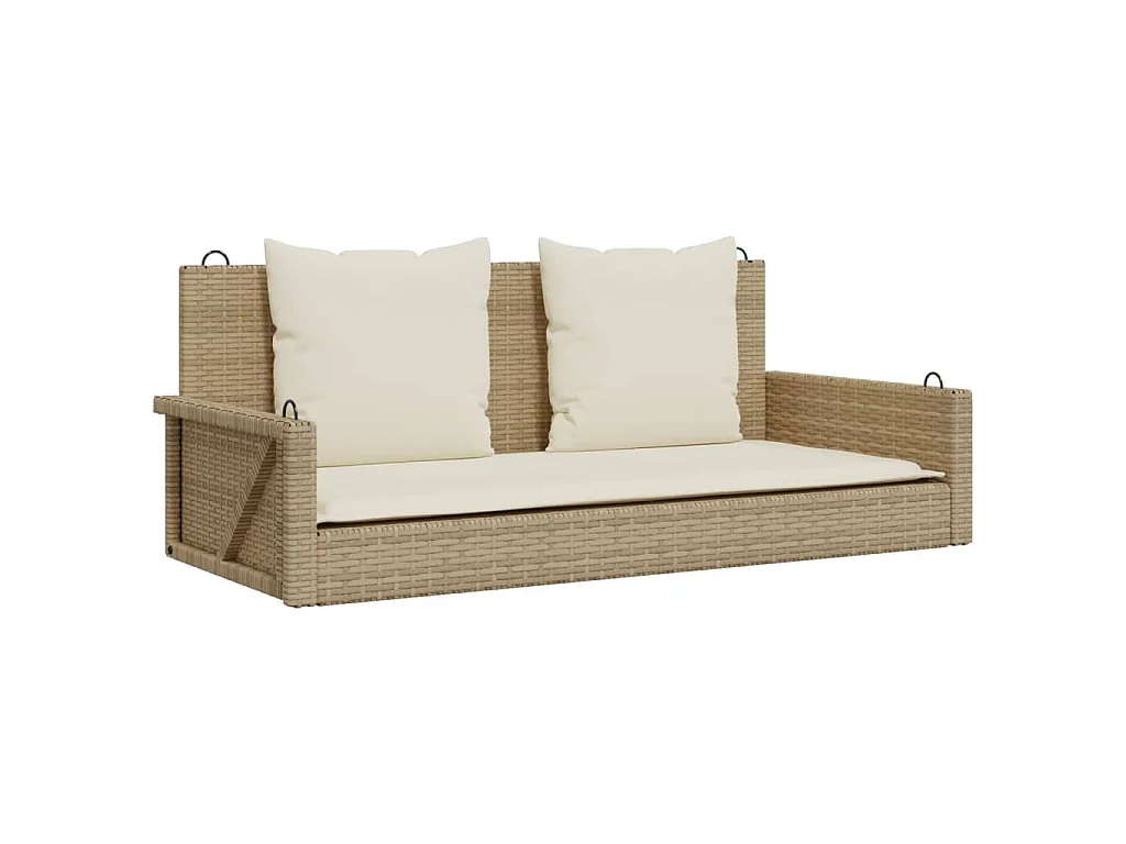Schommelbank met kussens 119x56x48 cm poly rattan beige