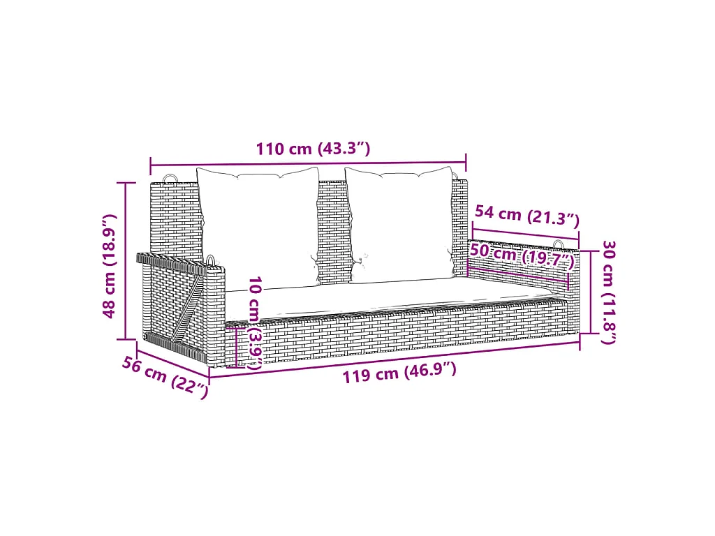 Schommelbank met kussens 119x56x48 cm poly rattan beige