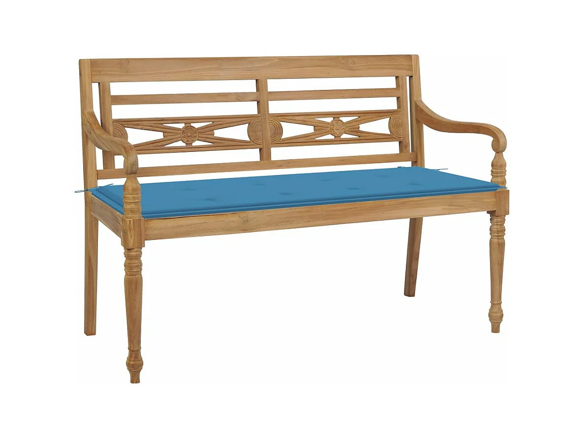 Panca Batavia con Cuscino Blu 120 cm in Massello di Teak