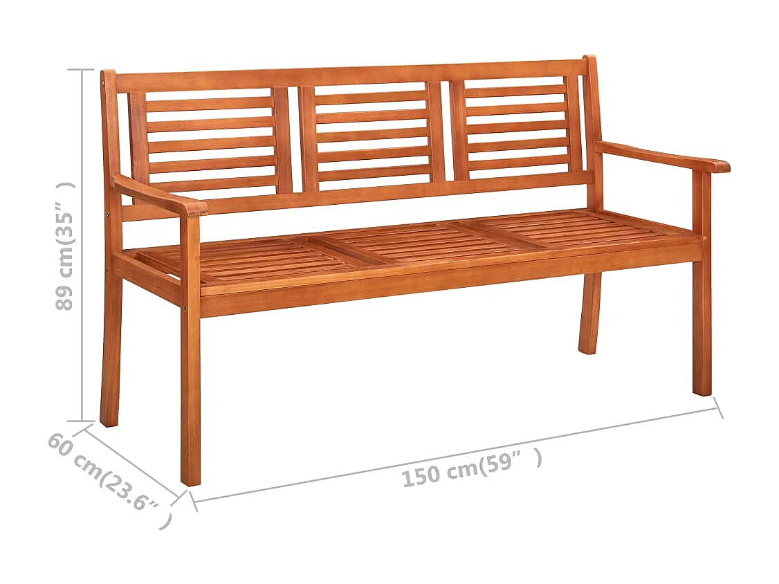 Banc de jardin 3 places avec coussin 150 cm Bois d'eucalyptus
