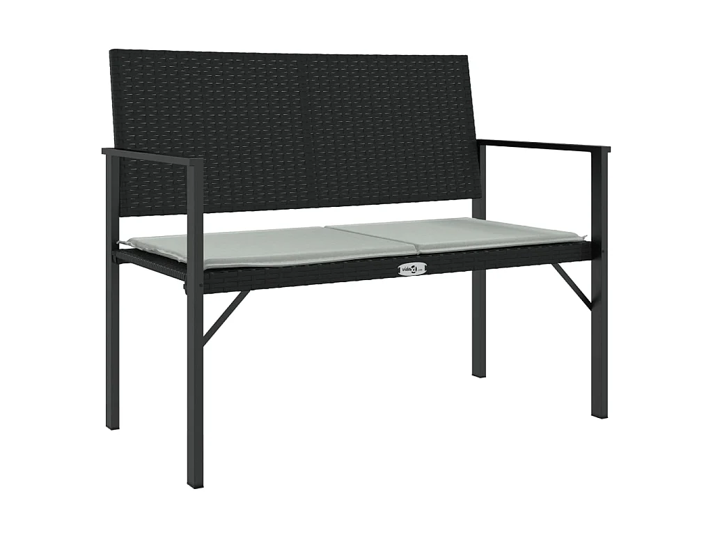 Banc de jardin à 2 places avec coussin noir résine tressée
