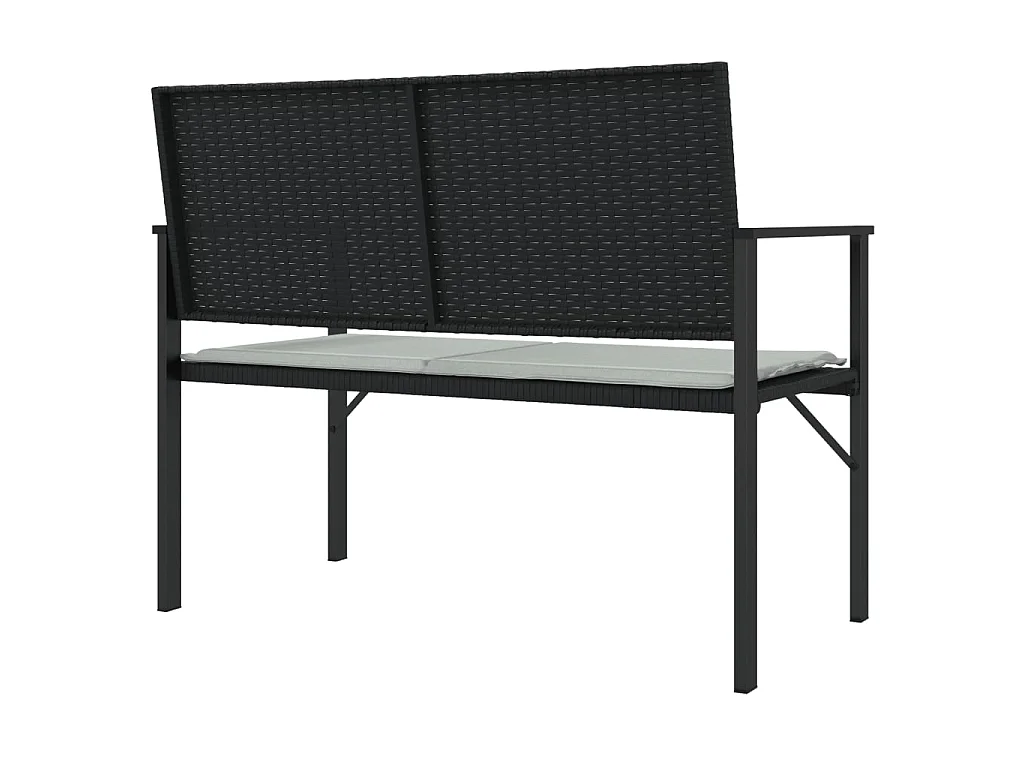 Banc de jardin à 2 places avec coussin noir résine tressée