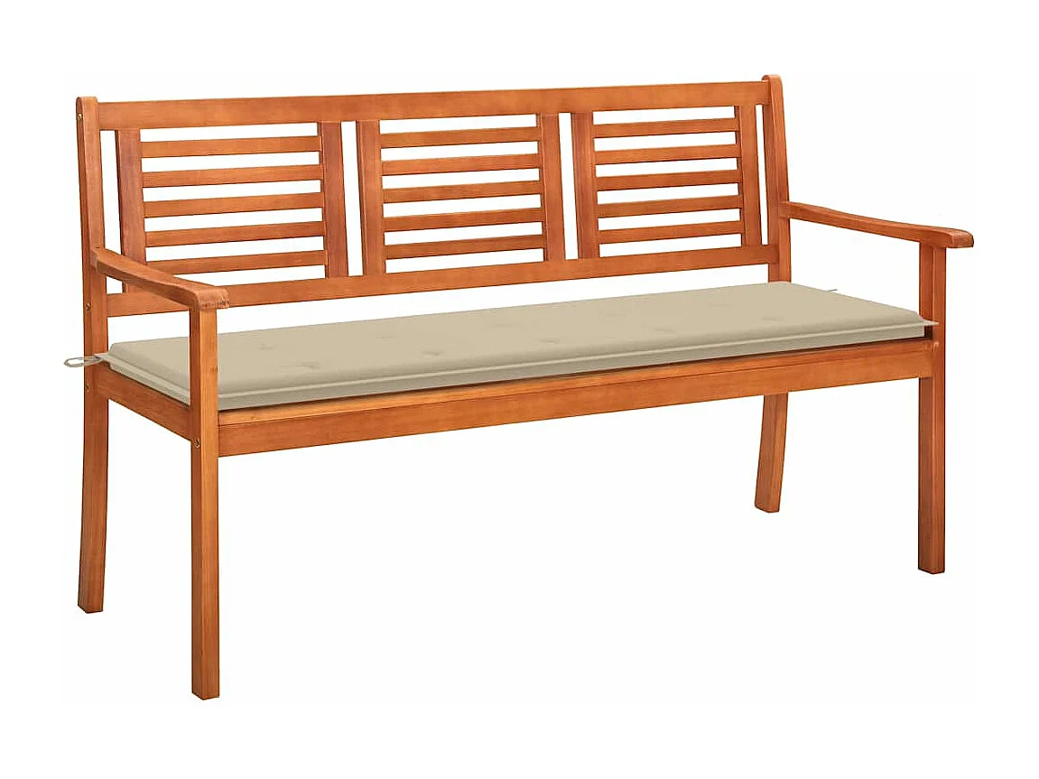 Banc de jardin 3 places avec coussin 150 cm Bois d'eucalyptus
