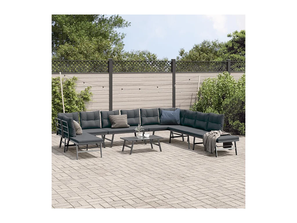 6-tlg. Garten-Sitzgruppe mit Kissen Schwarz Stahl