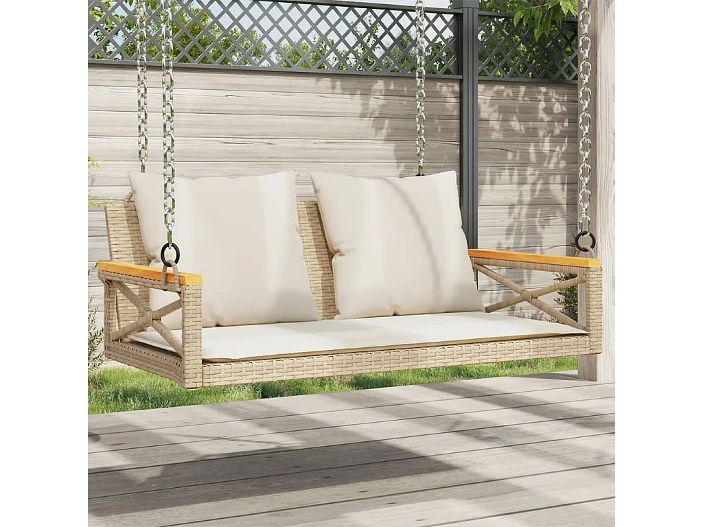 Banco columpio con cojines ratán sintético beige 109x62x40 cm