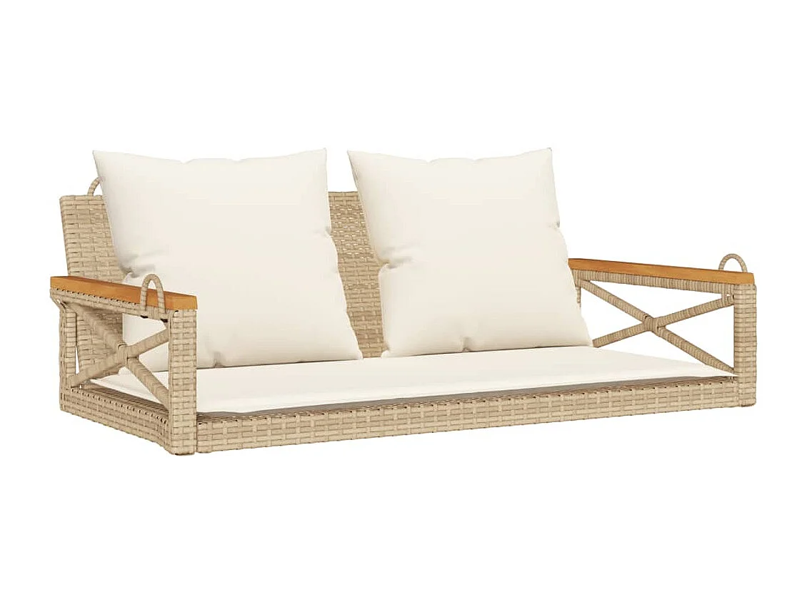 Banco columpio con cojines ratán sintético beige 109x62x40 cm