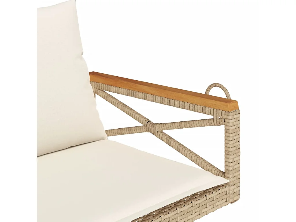 Banco columpio con cojines ratán sintético beige 109x62x40 cm
