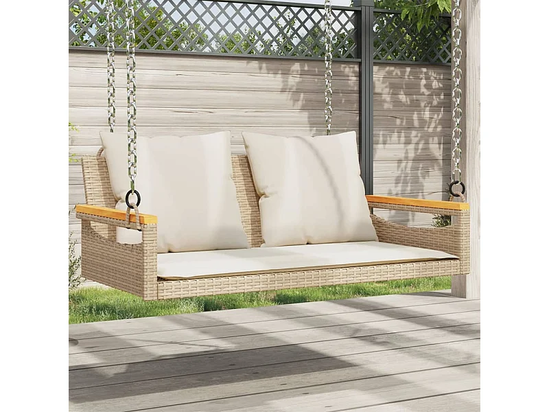 Hängebank mit Kissen Beige 109x62x40 cm Poly Rattan