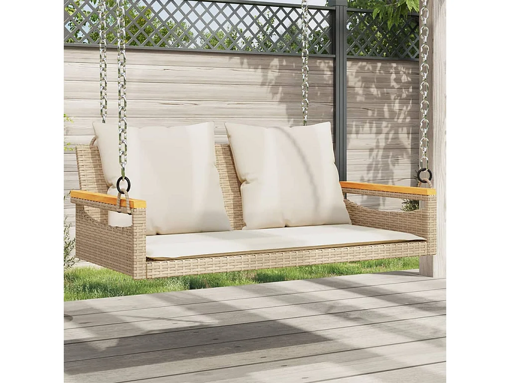 Balancelle avec coussins beige 109x62x40 cm résine tressée