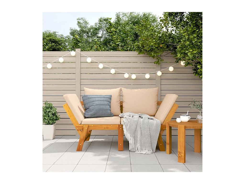 Banc de jardin avec coussins 2 en 1 bois d'acacia massif