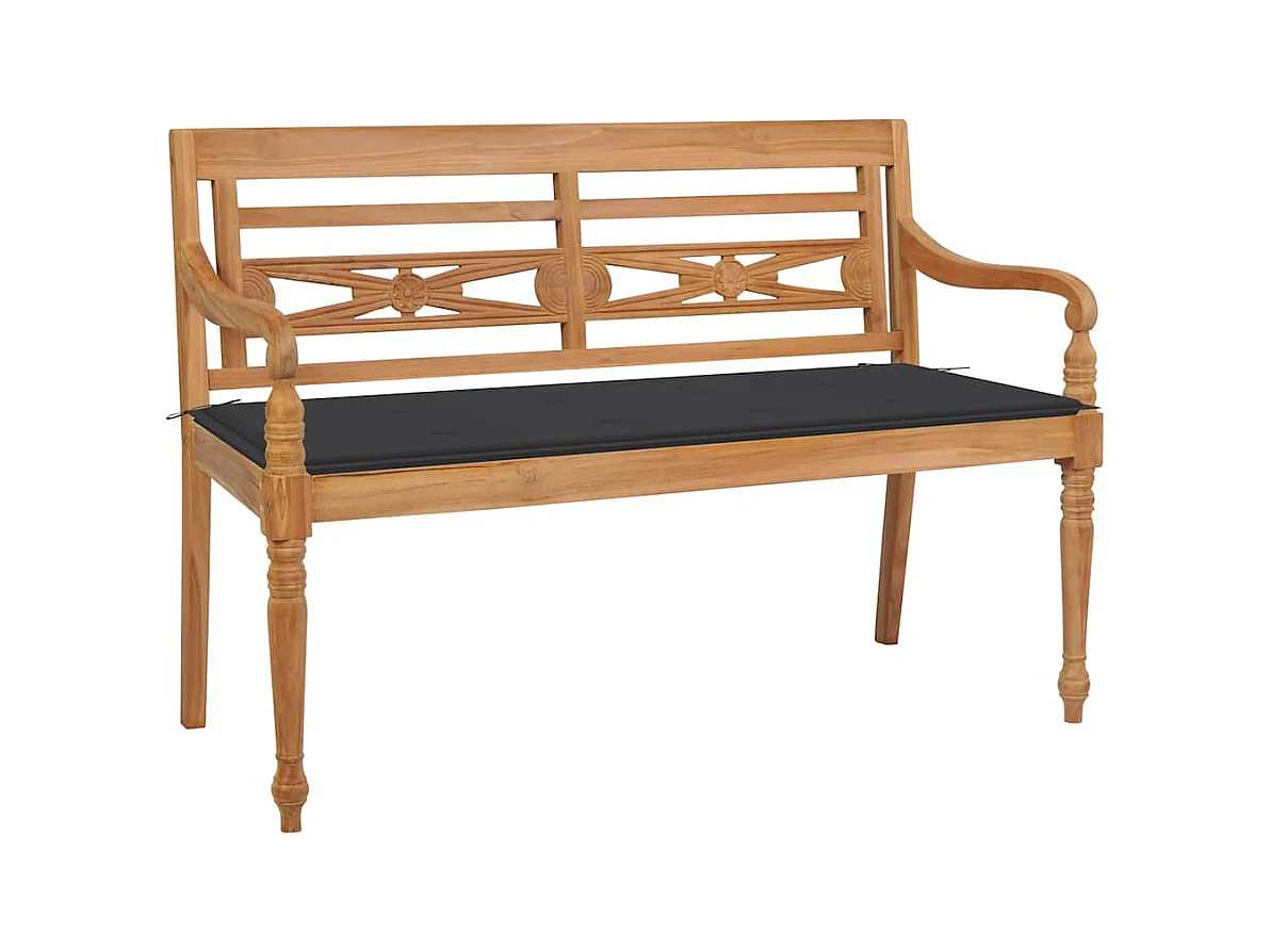 Panca Batavia con Cuscino Antracite 120 cm in Massello di Teak