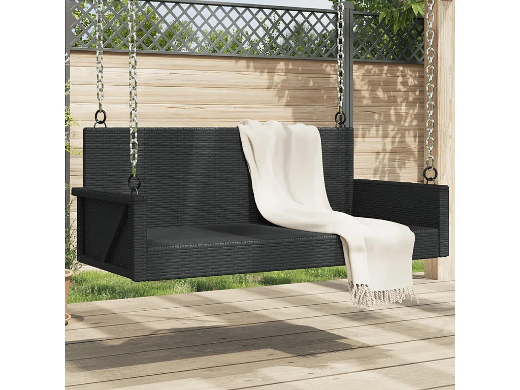 Panchina a Dondolo Nera 119x56x48 cm in Polyrattan