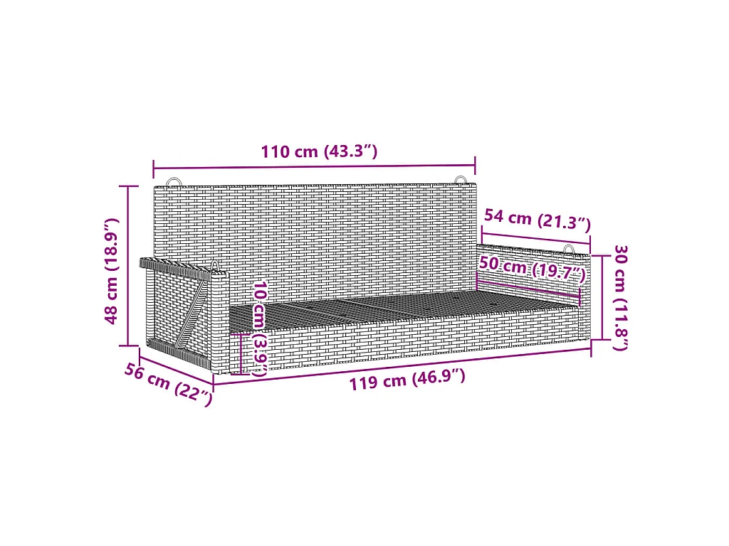 Panchina a Dondolo Nera 119x56x48 cm in Polyrattan