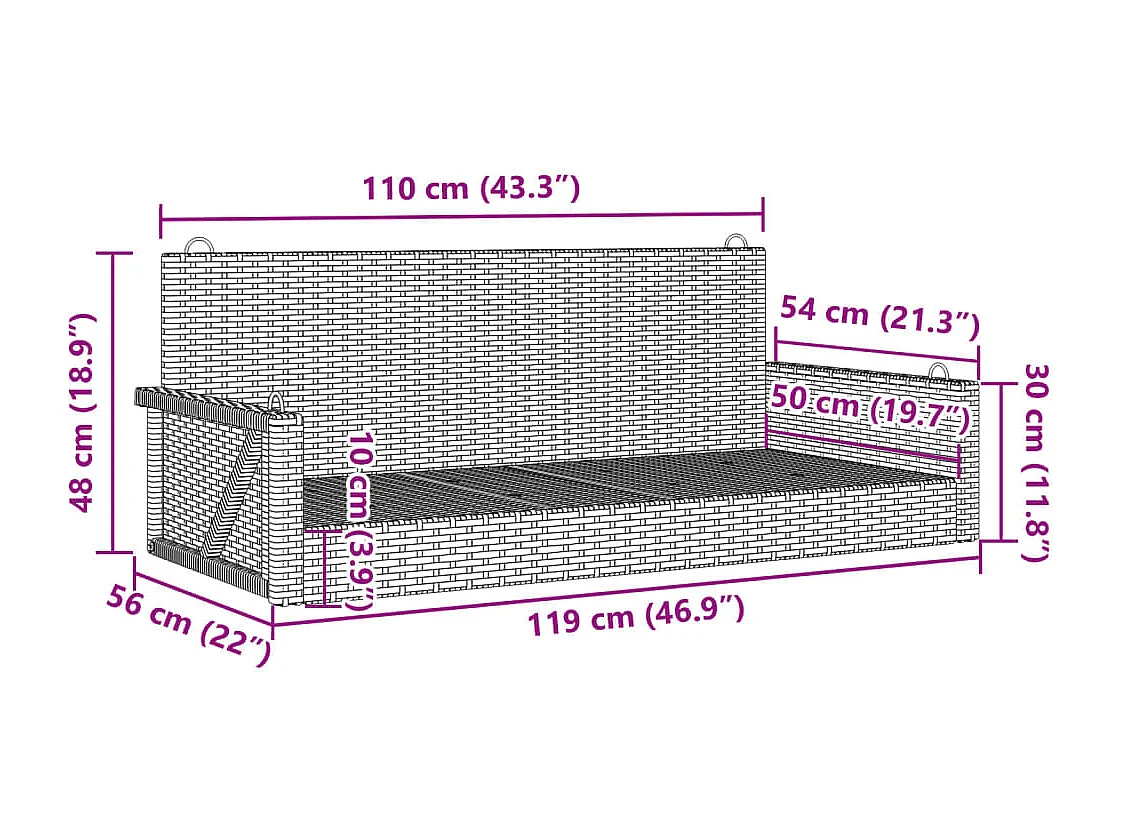 Banco columpio de ratán sintético gris 119x56x48 cm