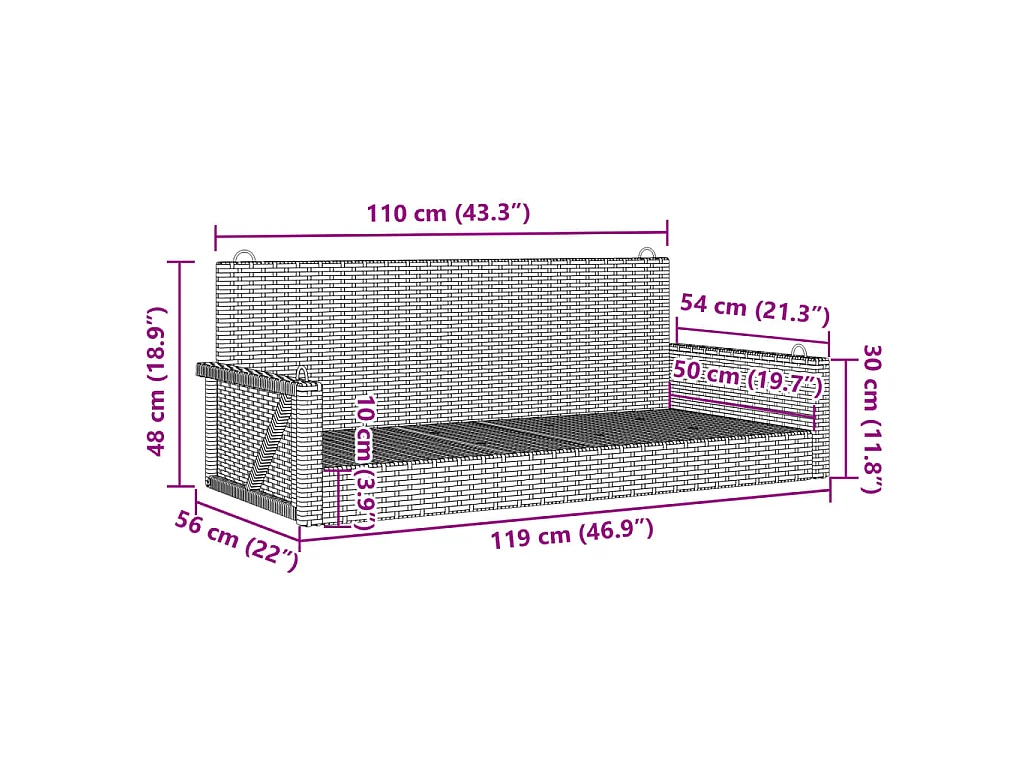Schommelbank 119x56x48 cm poly rattan grijs