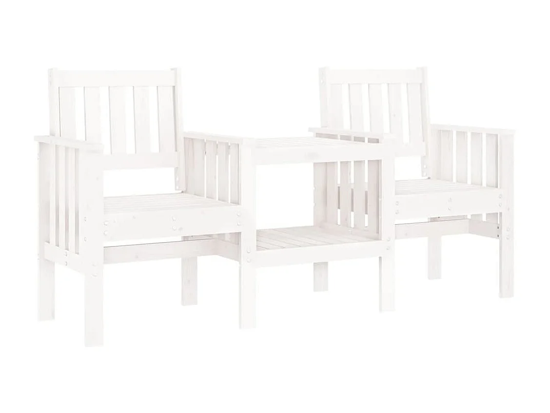 Gartenbank mit Tisch 2-Sitzer Weiß Massivholz Kiefer