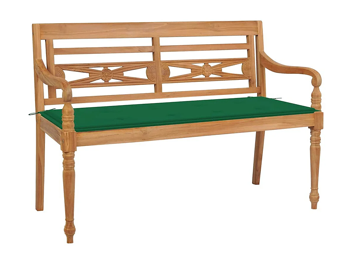 Banc Batavia avec coussin vert 120 cm Bois de teck massif