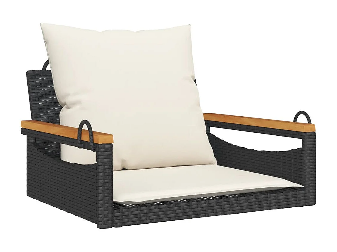 Schommelbank met kussens 63x62x40 cm poly rattan zwart