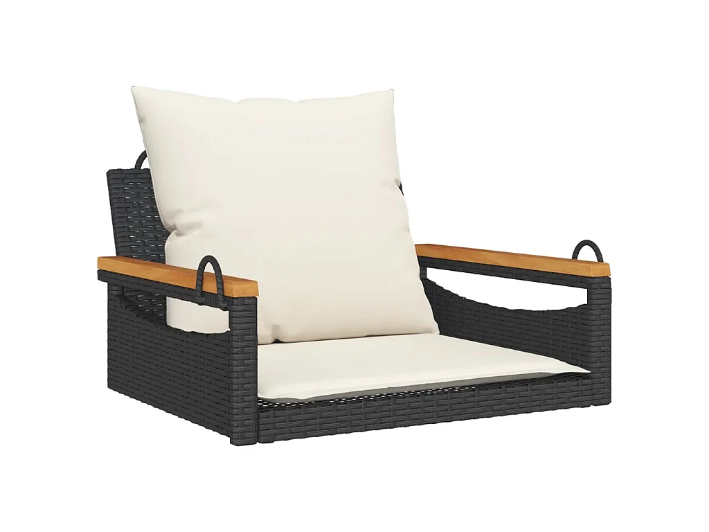 Balancelle avec coussins noir 63x62x40 cm résine tressée