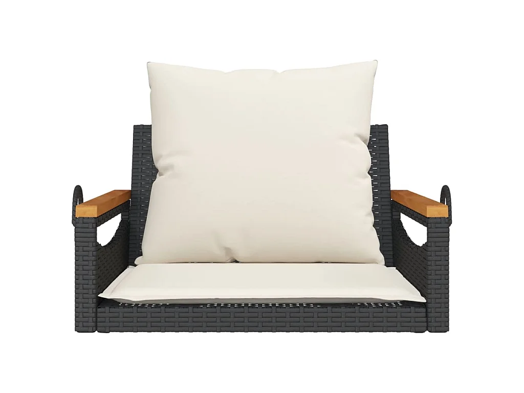 Balancelle avec coussins noir 63x62x40 cm résine tressée