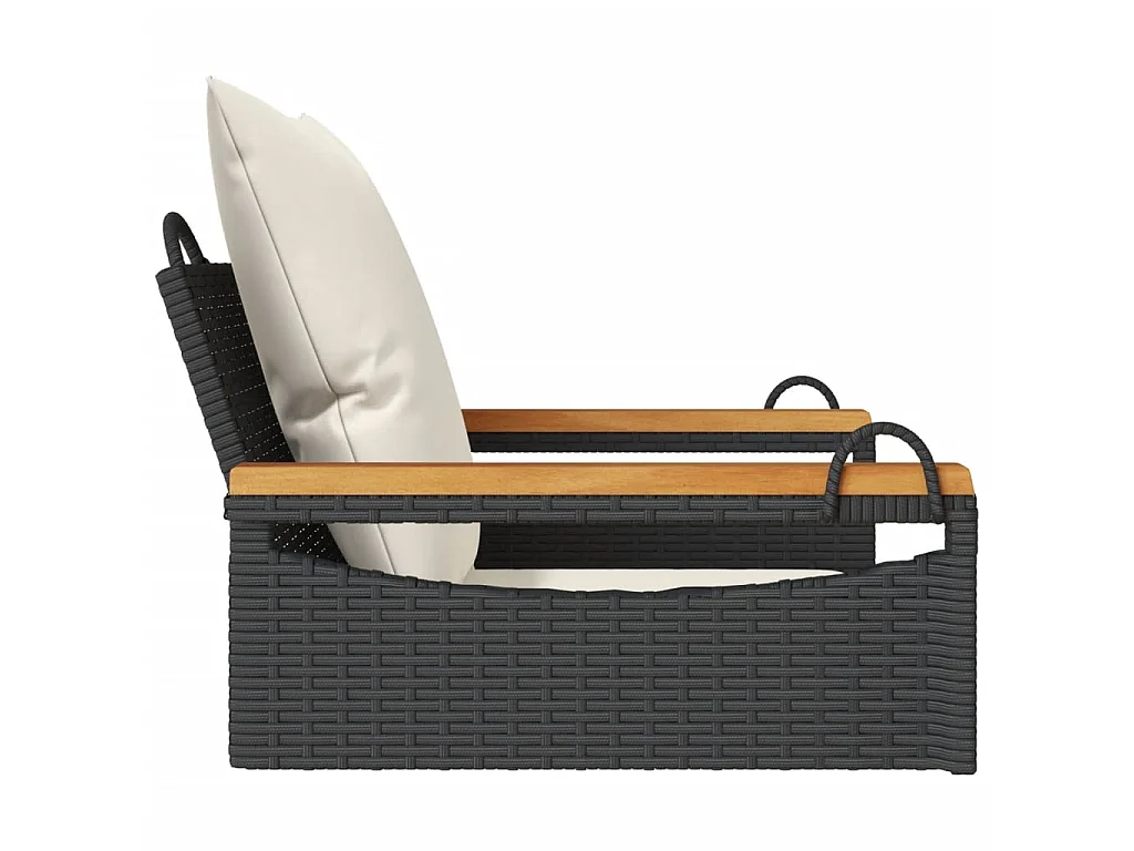 Balancelle avec coussins noir 63x62x40 cm résine tressée